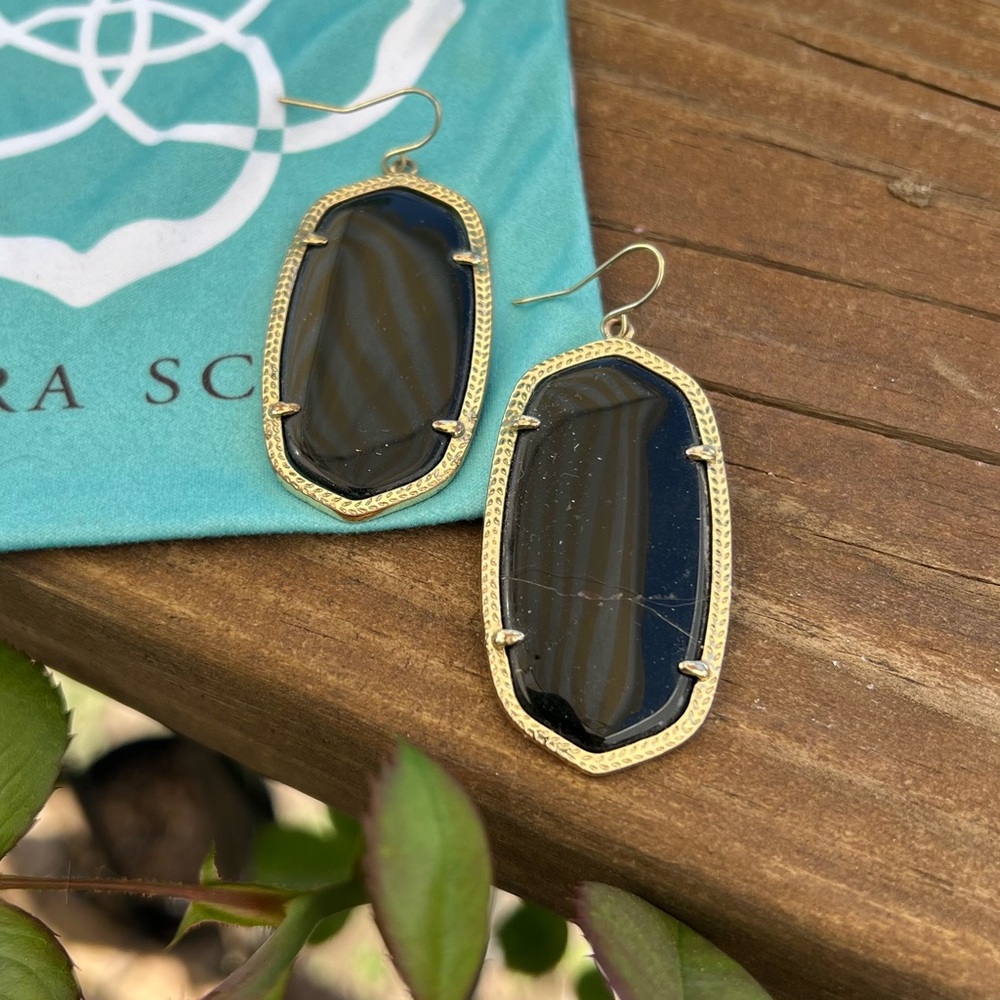 Kendra Scott Black and Gold Dangle Earrings